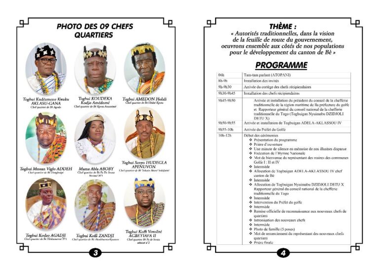 Canton de Bè : Neuf (9) chefs de quartiers vont recevoir leurs arrêtés de reconnaissance ce dimanche 30 juillet